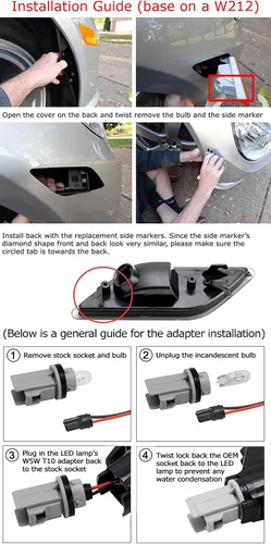 Vista 9 de iJDMTOY Lente transparente/blanca ámbar tira de luz LED frontal lateral compatible con Mercedes W221 Pre-LC S320 S350 S400 S500 S550 S550 S600