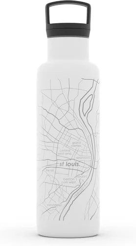 Vista 45 de Well Told Botella de agua aislada con mapa de Washington DC grabado, botella de acero inoxidable grabada (21 onzas, blanco) botella aislada de mapa
