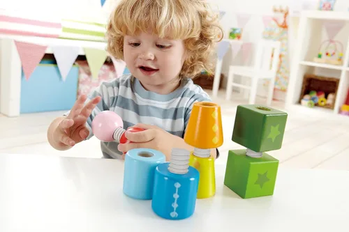 Vista 5 de Hape Juego de aprendizaje de bloques de construcción de madera Twist and Turnables