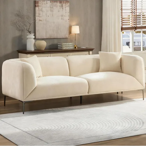 Vista 6 de Sofá moderno de 82 pulgadas con patas de metal, sofá boucle tapizado, sofás de lujo con asiento profundo de 3 plazas, sofá alto y minimalista