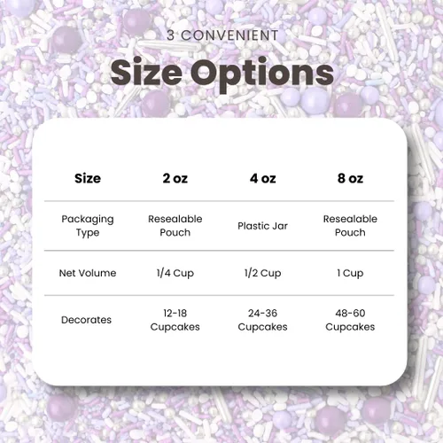 Vista 3 de Sprinkle Pop Mezcla de espolvorear perfectamente morada, gránulos de lavanda púrpura y blanca con grageas plateadas, gránulos de cumpleaños, día
