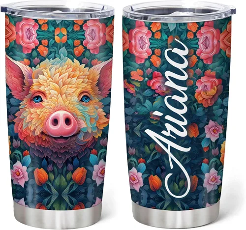Vista 8 de Hyturtle Regalos personalizados para los amantes de los cerdos – Pigs Are My Spirit Animal vaso de acero inoxidable con nombre personalizado de 20