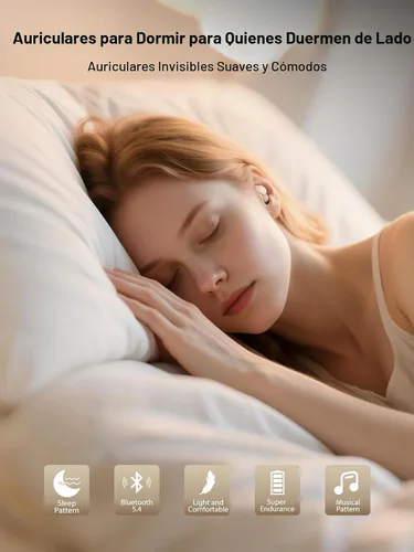 Vista 2 de Auriculares para dormir, audífonos para dormir de lado, pequeños auriculares invisibles para dormir, cómodos bloqueo de ruido, auriculares
