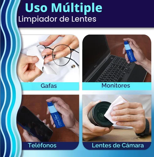 Vista 5 de Kit portátil de limpieza de lentes Clear View – Tamaño de viaje con solución de limpieza premium, spray recargable + paño de microfibra, seguro