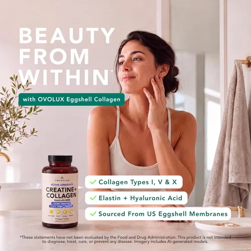 Vista 3 de AMANDEAN Creatina HCl + colágeno + cápsulas MSM, CON-CRET y OptiMSM, 90