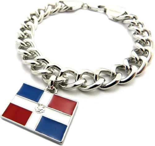 Vista 2 de NYFASHION101 Pulsera de cadena de eslabones con colgante de bandera de República Dominicana de 0.394 in, 7 pulgadas