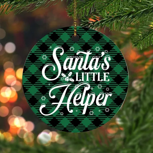 Vista 3 de Santa's Little Helper - Adorno de Navidad de cerámica con cita redonda para decoración del árbol de Navidad, recuerdo de Navidad coleccionable