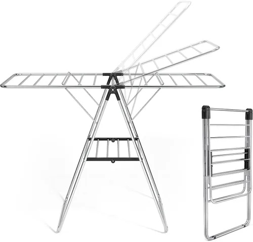Vista 4 de APEXCHASER Perchero de Ropa, Perchero de Secado de Ropa con Altura Ajustable, Plegable con Alas de Gaviota para Lavandería, Uso
