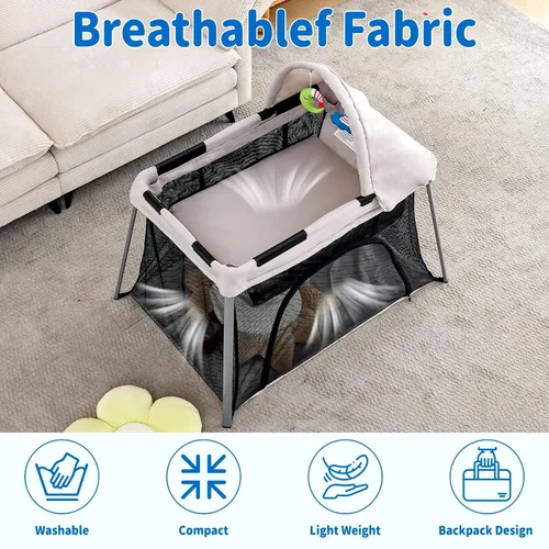 Vista 9 de Gentle Monster - Cuna de viaje portátil para bebés y niños pequeños, paquete de viaje ligero 2 en 1 para bebé y juego con colchón y sombrilla, cuna