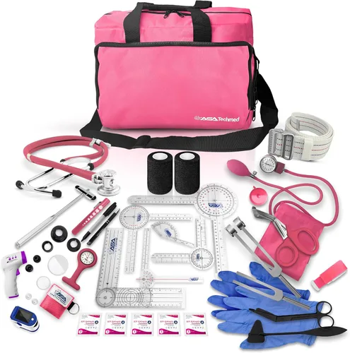Vista 9 de ASA TECHMED Kit integral de fisioterapia para el hogar – bolsa de transporte, manguito de presión arterial, estetoscopio, cinturón de marcha, morado