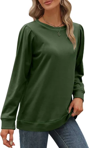 Vista 3 de Geifa Sudaderas para mujer, cuello redondo, manga abombada, suéteres ligeros, a la moda 2023