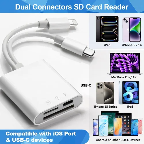 Vista 4 de Lector de Tarjetas SD para iPhone iPad, Visor de Tarjetas SD para Cámara de Sendero Digital con Ranura Dual para MicroSD/SD, Conectar y Usar, Carga
