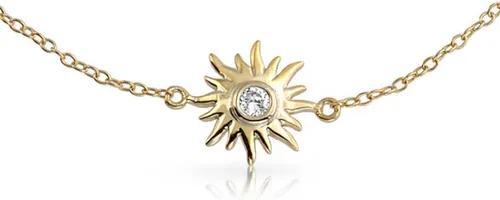 Vista 2 de Tobillera Sunburst Sun Shape Beach CZ Accent Tobillera para mujer, chapada en oro de 14 quilates, plata de ley 925, ajustable de 9 a 10 pulgadas