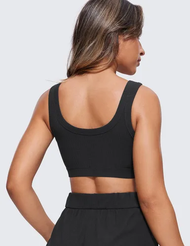 Vista 2 de CRZ YOGA Sujetadores deportivos acanalados para mujer, con espalda en U, sin varillas, de impacto medio, brasier deportivo acolchado para yoga