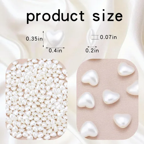 Vista 2 de Forise 200 cuentas de perlas de imitación de acrilonitrilo butadieno estireno sueltas con forma de corazón blanco para hacer joyas, pulseras