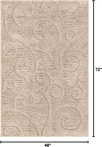 Vista 2 de Rugs.com - Alfombra de la colección Botanical Shag, alfombra de pelo de 4 x 6 pies color beige perfecta para salas de estar, comedores grandes