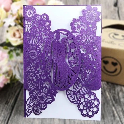 Vista 2 de FOMTOR Juego de 40 tarjetas de invitación de boda cortadas con láser azul con sobres, insertos y sellos, para boda, despedida de soltera, baby