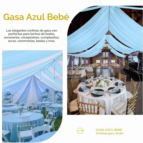 Vista 8 de 6 paneles de cortinas de techo azul bebé para boda, cortinas de techo de 5 pies x 10 pies, tela de drapeado para arco de boda, cortinas