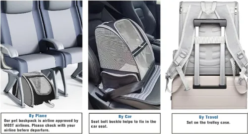 Vista 3 de Texsens - Mochila para transporte de mascotas, con un innovador sistema de burbuja, ideal como transportín para gatos y perros (negro)