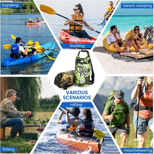 Vista 7 de Bolsa seca impermeable de 5L/10L/15L/20L/30L Mochila de almacenamiento en seco con funda para teléfono, botella de agua plegable, gafas de sol Azul