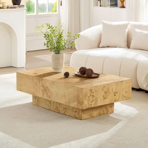 Vista 13 de WILLIAMSPACE Mesa de Café Redonda de 35.43" con Tablero de Piedra Sintética, Mesa Central Circular de Madera Moderna de Estilo Granja para la Sala