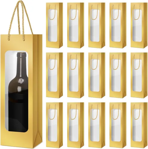 Vista 21 de Tioncy 24 bolsas de regalo de botella de vino individual de Navidad, bolsas de champán para bodas a granel con ventana transparente, cajas