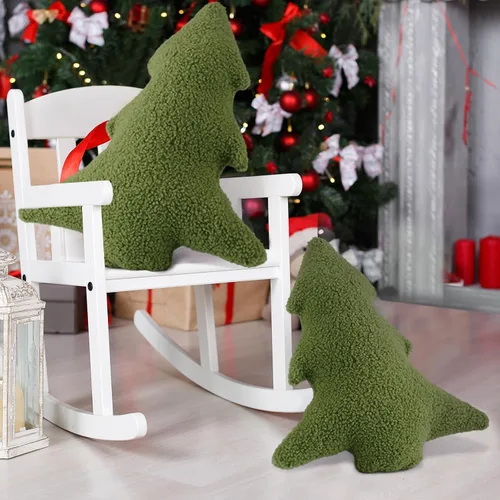 Vista 2 de Soaoo 3 almohadas decorativas para árbol de Navidad, almohada decorativa con forma de árbol de Navidad, cojín suave en forma de planta 3D
