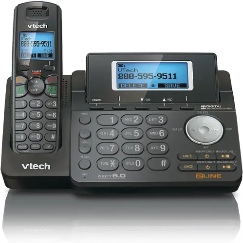 Vista 2 de VTech DS6151-11 DECT 6.0 - Teléfono inalámbrico expandible de 2 líneas + (3) DS6101-11 accesorio auricular, color negro