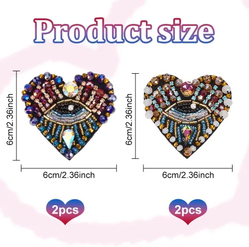 Vista 2 de INFUNLY 4 parches de cuentas de diamantes de imitación de ojo de corazón de 4.1 x 2.9 pulgadas, parches para coser en forma de corazón, hechos a