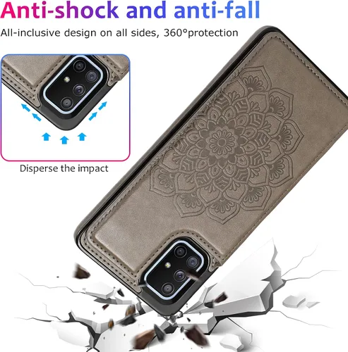 Vista 8 de Asuwish Funda compatible con Samsung Galaxy A71 4G y protector de pantalla de vidrio templado, accesorios para celdas, ranura para tarjetero, Gris