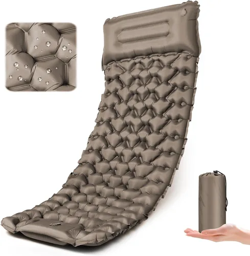 Vista 7 de Colchoneta de dormir para camping, ultraligero (1.9 libras) inflable con almohada integrada y bomba de pie, almohadilla de aire compacta de 4