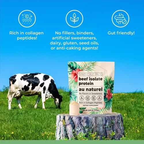 Vista 4 de Santa Cruz Paleo, Polvo de Proteína Aislada de Ternera, Au Naturel, Rico en Péptidos de Colágeno para Batidos de Proteína o Licúados, Sin Gluten