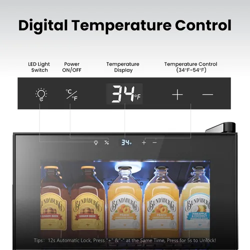 Vista 3 de Yeego Refrigerador de bebidas, mini refrigerador de 105 latas con puerta de vidrio, estantes ajustables, control digital de temperatura para Negro