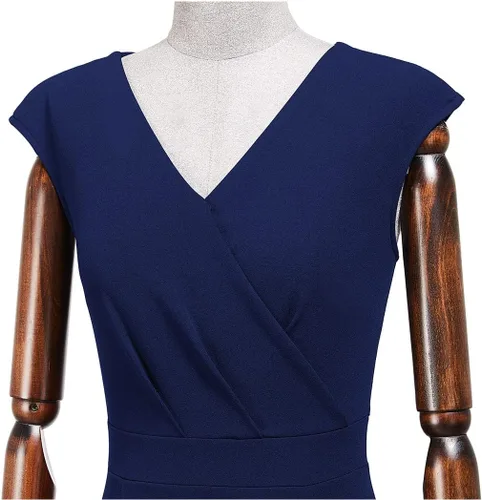 Vista 8 de Miusol Vestido largo formal de cóctel con cuello en V y volantes para mujer