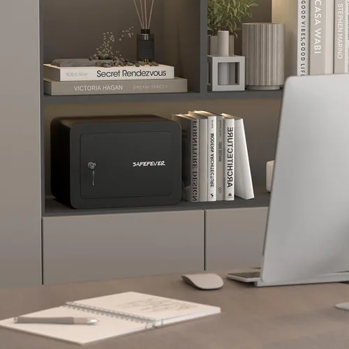 Vista 2 de Caja fuerte pequeña, mini caja de seguridad con cerradura de llave, caja fuerte de pared cúbica de 0.23 para joyas en efectivo, cajas fuertes