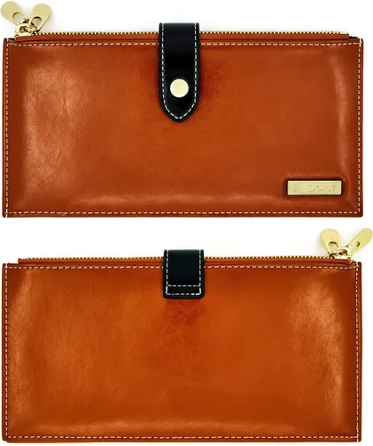 Vista 4 de ANDOILT - Cartera de cuero genuino para mujer con bloqueo RFID para tarjeta de crédito con cremallera
