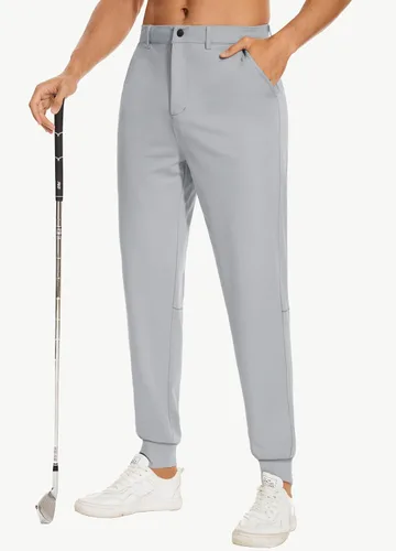 Vista 2 de JIM LEAGUE Pantalones deportivos de golf para hombre, con trabillas para cinturón, ajustados, elásticos, para trabajo, viajes, casual, corte cónico