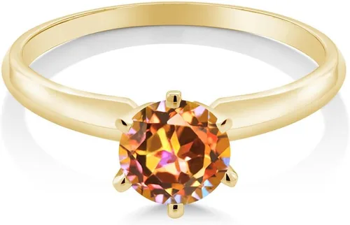 Vista 8 de Anillo de compromiso solitario con piedra preciosa redonda de oro amarillo de 14 quilates de 0.236 in para mujer Ajuste clásico de 6 puntas