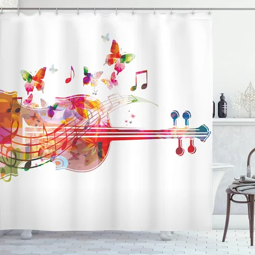 Vista 36 de set de cortina para baño decorativa de tela de poliéster con ganchos