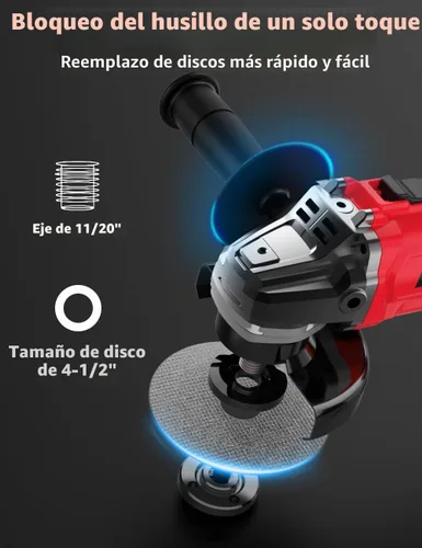 Vista 6 de Amoladora angular sin escobillas para batería Milwaukee M18, amoladora angular pequeña inalámbrica de 4 – 1/2 pulgadas con mango auxiliar, 10 lijas
