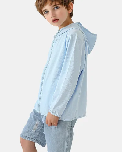 Vista 5 de Auranso Kids Zip-Up Hoodie Girls Boys UPF50+ Sun Protection Jacket Hooded Cooling Shirt