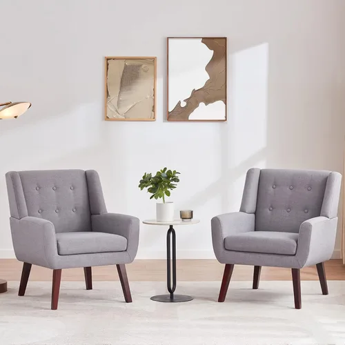 Vista 32 de HUIMO Silla de Acento para Sala de Estar, Sillón Tapizado con Botones Capitoné, Sillas de Sofá de Tela de Lino para Dormitorio, Sala de Estar, Silla