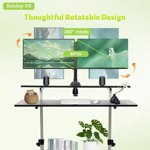 Vista 6 de Gdrasuya10 Escritorio de pie con soporte de monitor doble, altura ajustable, estación de trabajo para computadora portátil, podio, portátil, carrito