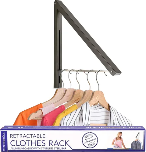 Vista 9 de Percha Única Plegable para Ropa, Perchero Retráctil de Pared para Secador de Ropa, Barra Colgante para Secar, Pequeños Estantes Plegables para Ropa
