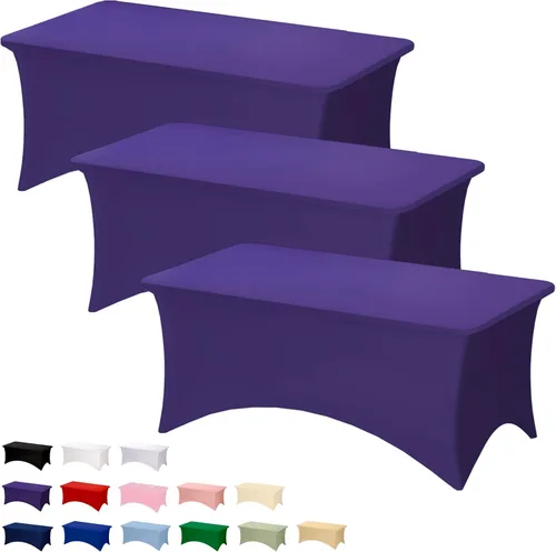 Vista 56 de Fixwal Paquete de 6 Cubiertas de Mesa, Mantel de Spandex Ajustado Rectangular de 6 Pies Resistente Elástico Cubierta de Mesa Rectangular para Patio