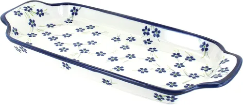 Vista 6 de Bandeja de pan de pavo real con flores de cerámica polaca con asas