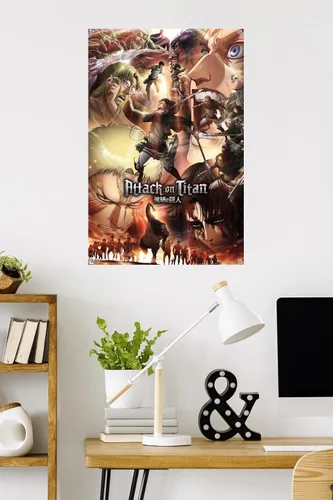 Vista 2 de Trends International Attack on Titan: Season 3 - Póster de pared de arte clave, 22.375 x 34 pulgadas, paquete de póster y pin de empuje