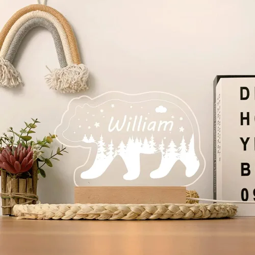 Vista 2 de Luz nocturna personalizada para bebés y niños, lámpara LED de oso con nombre personalizado para niñas y niños, luces nocturnas con nombre