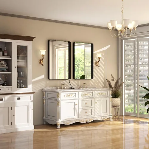 Vista 7 de Espejo de baño negro de 30"x22" - Espejo moderno para pared con esquinas redondeadas, espejos de baño para tocador, espejo enmarcado de aleación