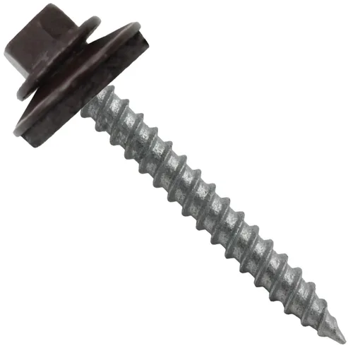 Vista 20 de 12 tornillos para techos de metal gris ABC de 1-1/2 pulgadas, cabezal de arandela hexagonal, arranque automático/roscado, arandela EPDM. 1 bolsa